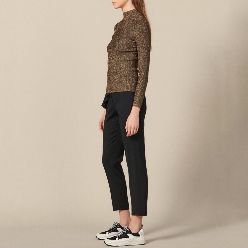SANDRO gold black ribbed knit lurex high mock neck sweater - Picture 10 of 11